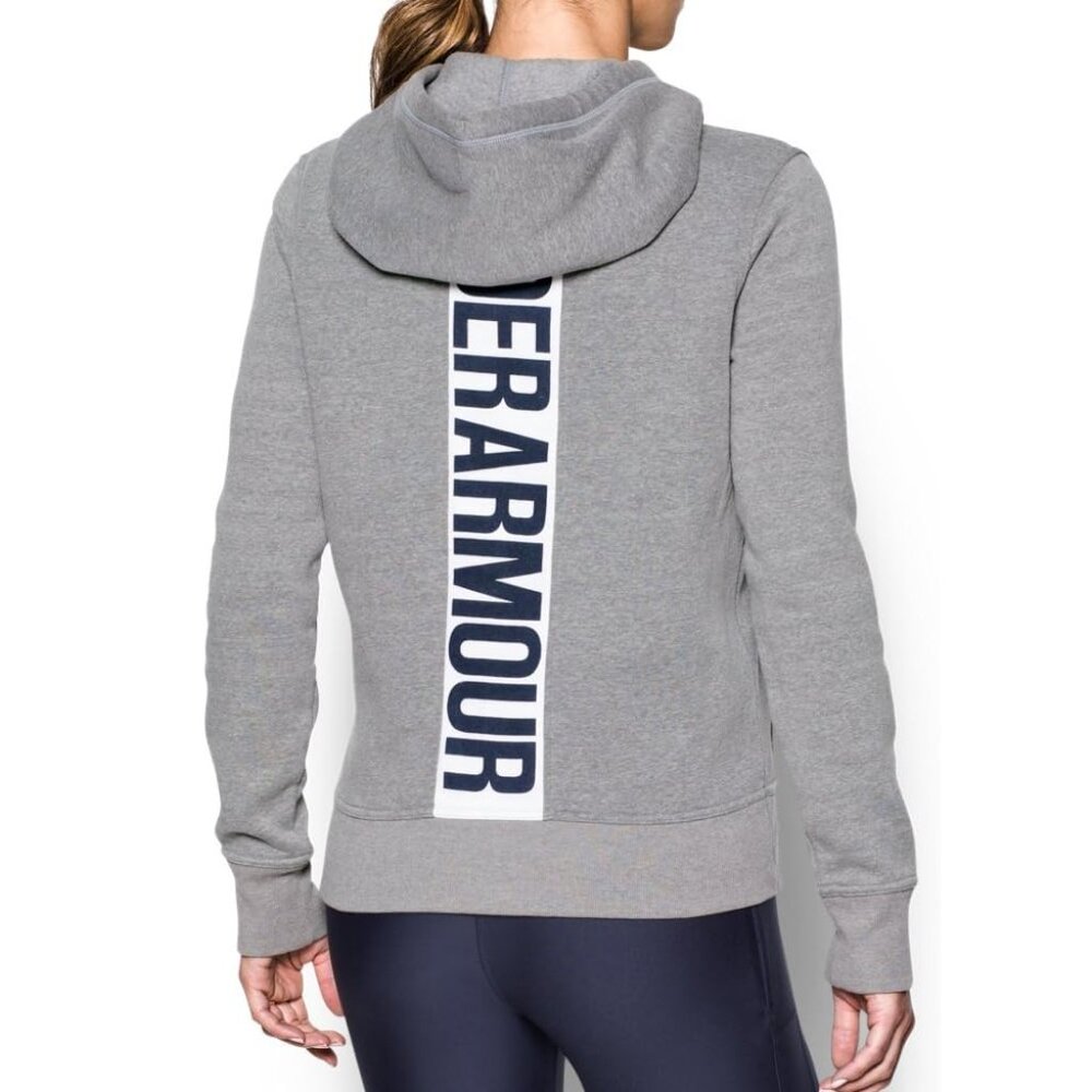 Women's Gray Under Armour Fleece Full Zip Hoodie with Back Logo Size Small